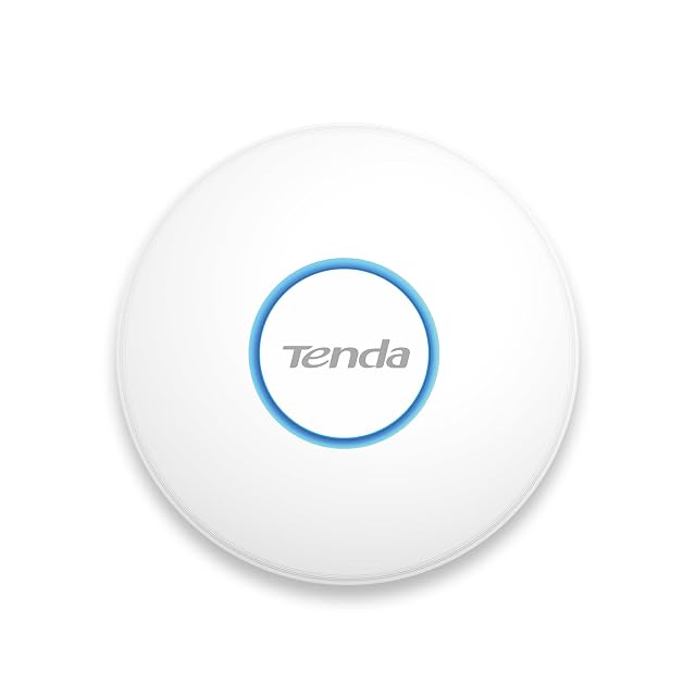 Runder weißer Access Point Tenda i27, flach an einer Decke montiert
