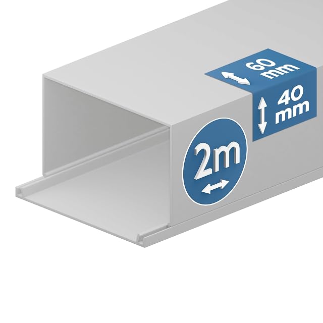 EDO weißer PVC-Kabelkanal mit 60 auf 40 mm und einem angelenkten Deckel mit Klickverschluss