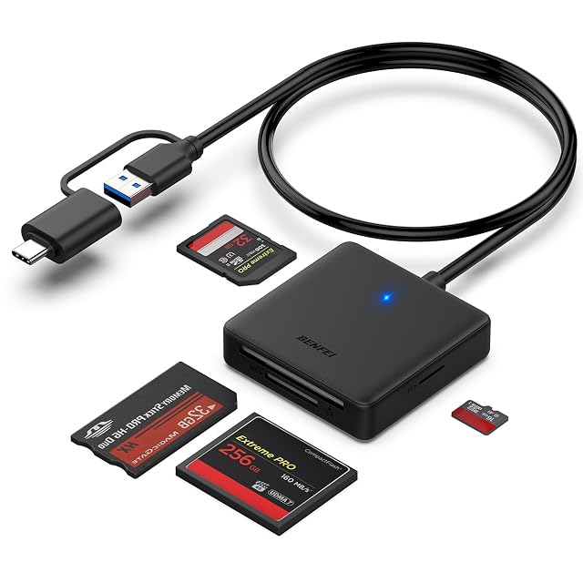 BENFEI schwarzer Kartenleser 4 in 1 mit Steckplätzen für SD, microSD, Memory Stick und CompactFlash