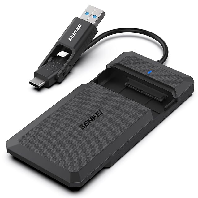 BENFEI schwarzes SATA-Laufwerksgehäuse für 2,5 Zoll mit abschiebbarem Deckel und einem USB-C-Stecker