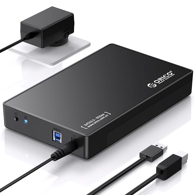 ORICO schwarzes Laufwerksgehäuse für 3,5 Zoll mit einem Netzteil und einem USB-3.0-Kabel