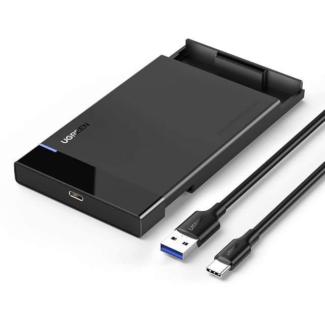 UGREEN schwarzes SATA-Laufwerksgehäuse für 2,5 Zoll mit einem abnehmbaren USB-C-Kabel