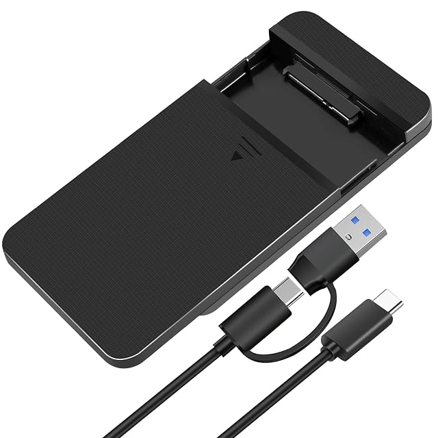 YIIFELL schwarzes SATA-Laufwerksgehäuse für 2,5 Zoll mit angelenktem Deckel und einem USB-C-Stecker