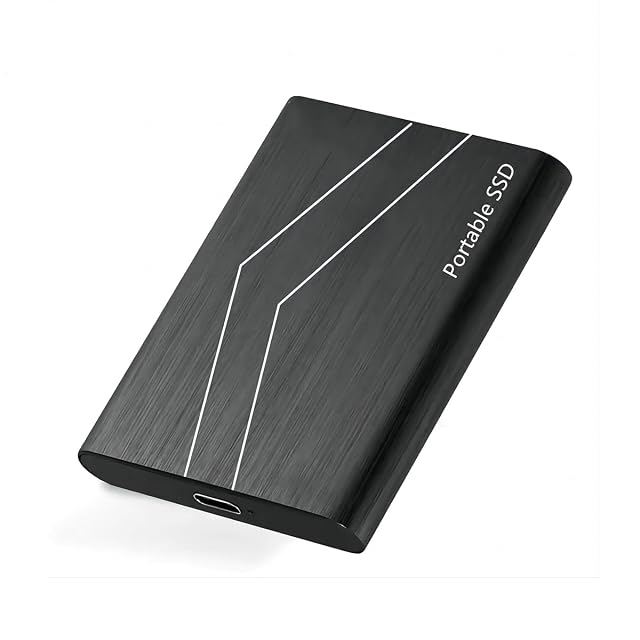 Tragbare externe Festplatte XLOAZKH mit 2 TB im Format 2,5 Zoll in einem schwarzen Metallgehäuse