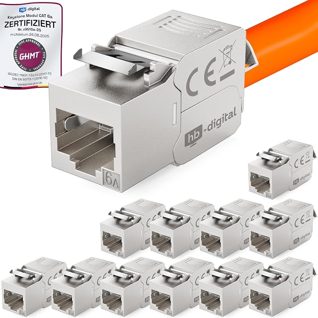 HB-DIGITAL geschirmtes Keystone-Modul Cat 6a mit vergoldeten Kontakten