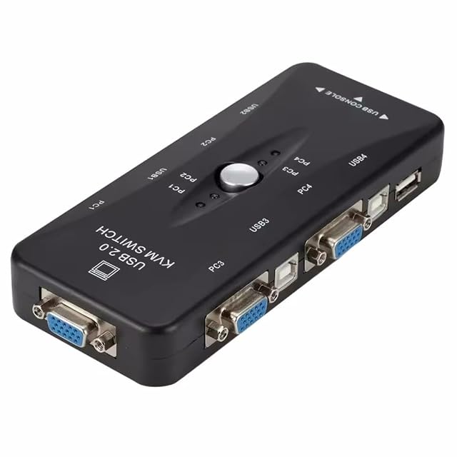 VGA-KVM-Switch DUOBAGMA EB0864 mit vier Ports, Drucktasten und USB-Hub