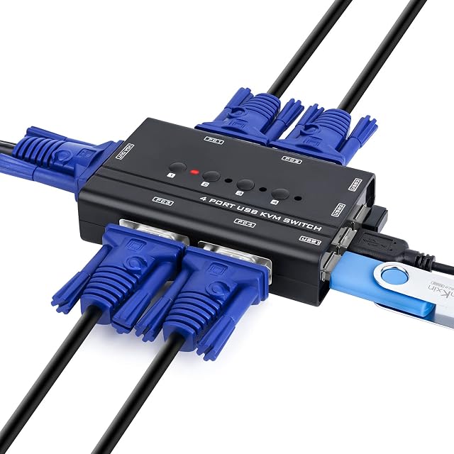VGA-KVM-Switch TCNEWCL VGA4P mit vier Ports, Wahltaste und drei USB-2.0-Buchsen