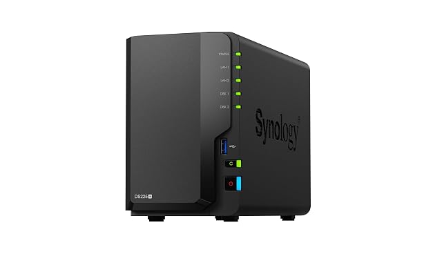 NAS-Gehäuse Synology DS225+ Diskstation mit zwei Schächten und zwei RJ-45-Buchsen