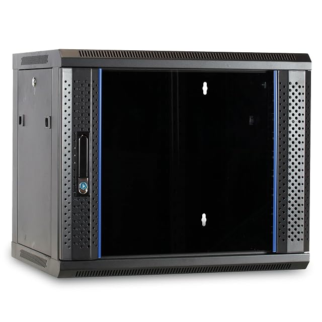 DSIT schwarzer 19-Zoll-Wandnetzwerkschrank mit neun Höheneinheiten und einer Glastür