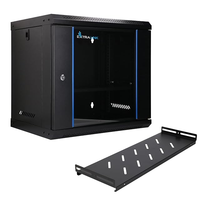 Extralink schwarzer 19-Zoll-Netzwerkschrank mit neun Höheneinheiten, verschließbarer Tür und einem Boden