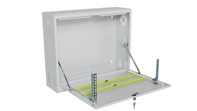 STALFLEX grauer flacher 19-Zoll-Netzwerkschrank mit drei Höheneinheiten und einer Fronttür