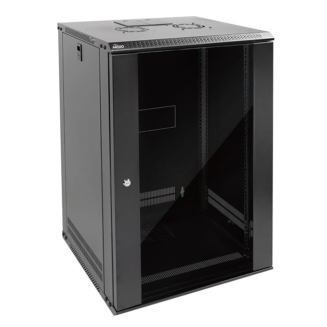 Tecmojo schwarzer 19-Zoll-Wandnetzwerkschrank mit achtzehn Höheneinheiten und einer Glastür