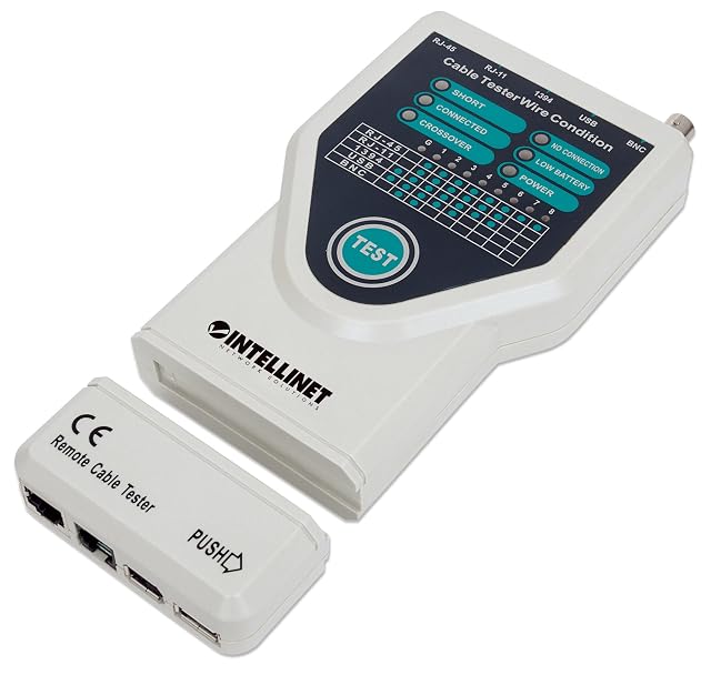 Kabeltester Intellinet 5-in-1 mit Anschlüssen für RJ45-, RJ11-, USB-, FireWire- und Koaxleitungen