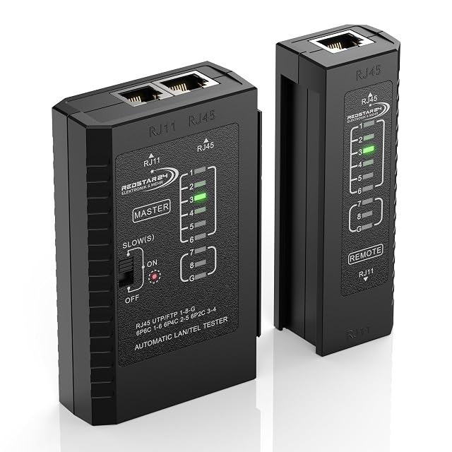Netzwerkkabel-Tester RedStar24 mit Hauptgerät und Gegenstelle für RJ45-Leitungen