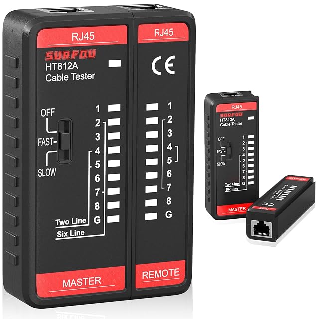 Netzwerkkabel-Tester SURFOU mit Hauptgerät und Gegenstelle für RJ45-Leitungen