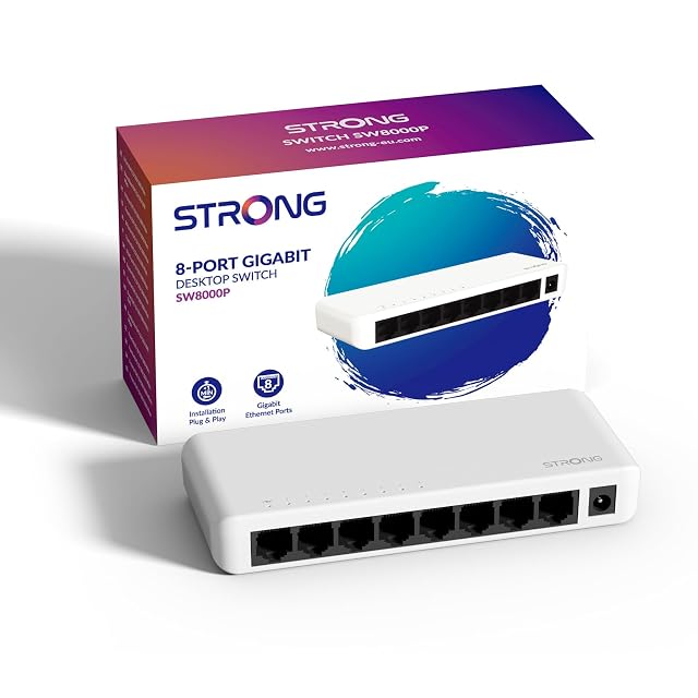 Netzwerk-Switch STRONG SW8000P mit acht Gigabit-Ports in kompaktem Kunststoffgehäuse