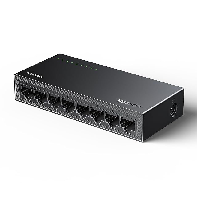 Netzwerk-Switch UGREEN 35499EU mit acht Gigabit-Ports, von vorn mit seiner Reihe RJ45-Buchsen