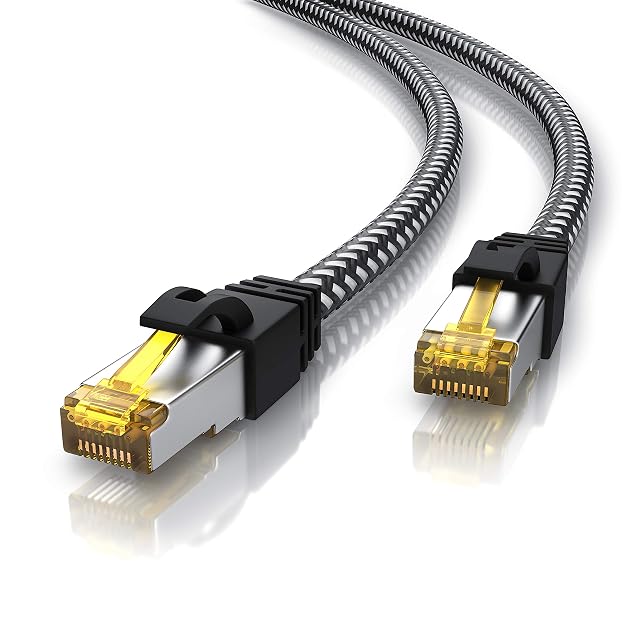 CSL Patchkabel Cat 7 mit 10 m, Mantel aus Baumwollgeflecht und angespritzten RJ45-Tüllen