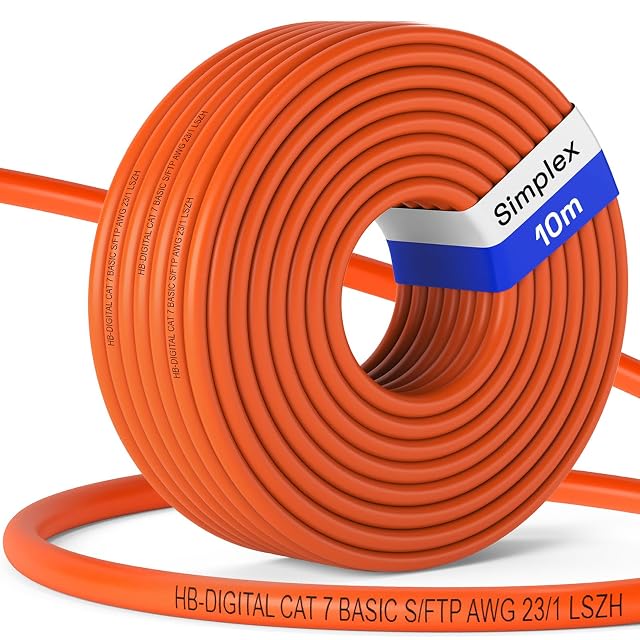 HB-DIGITAL orangefarbenes Installationskabel Cat 7 mit 10 m und einem nicht angeschlagenen Ende