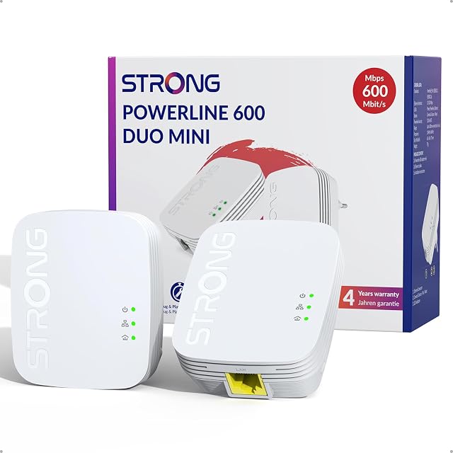 Powerline-Adapter-Set STRONG PL600M, zwei Zwischenstecker mit RJ45-Buchsen