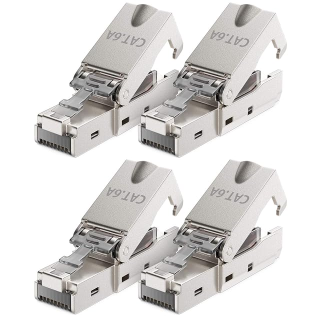deleyCON geschirmter RJ45-Stecker Cat 6a mit Knickschutztülle, einer von vier