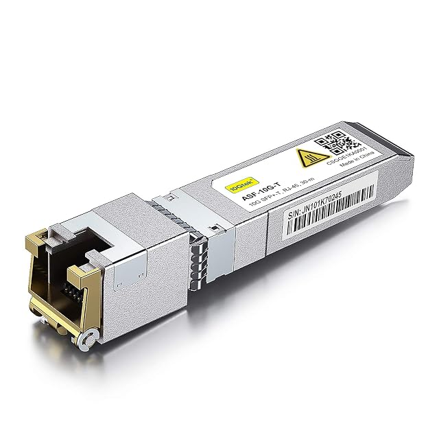 10Gtek Kupfermodul SFP+ 10GBASE-T mit einer RJ45-Buchse und einem Metallgehäuse