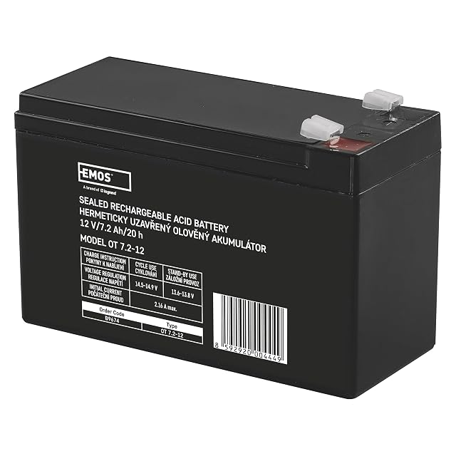 EMOS B9674 geschlossener Blei-Säure-AGM-Akku mit 12 V und 7,2 Ah mit Faston-Anschlüssen