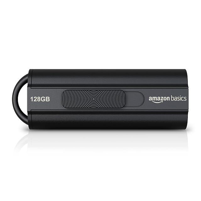 Amazon Basics schwarzer USB-Stick mit 128 GB und ausfahrbarem Schiebegehäuse