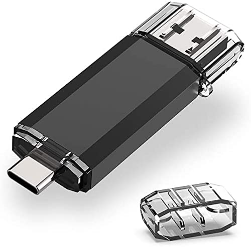 RAOYI schwarzer USB-Stick mit 128 GB und zwei Schnittstellen, mit einem USB-Type-A-Stecker an einem Ende und einem Type-C-Stecker am anderen
