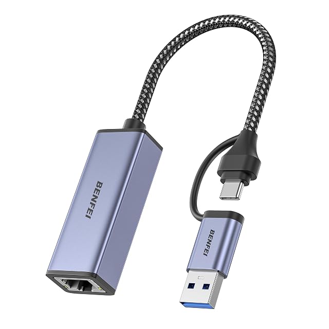BENFEI Adapter von USB-C auf RJ45-Gigabit-Ethernet mit kurzem Kabel und RJ45-Buchse