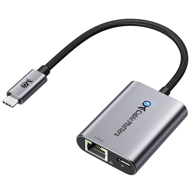 Cable Matters USB-C-Adapter auf 2.5G-Ethernet mit geflochtenem Kabel und USB-C-Buchse für die Stromversorgung