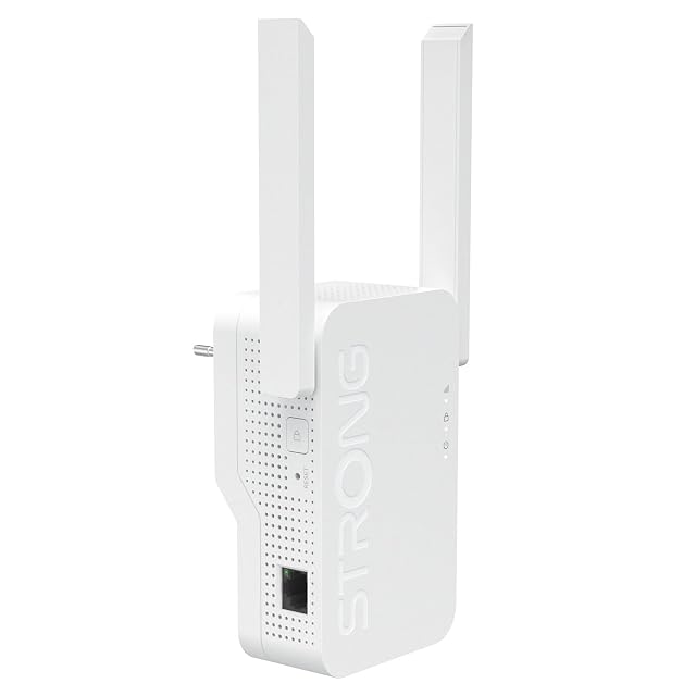 Weißer Dualband-Wi-Fi-6-Repeater von STRONG mit zwei einstellbaren äußeren Antennen