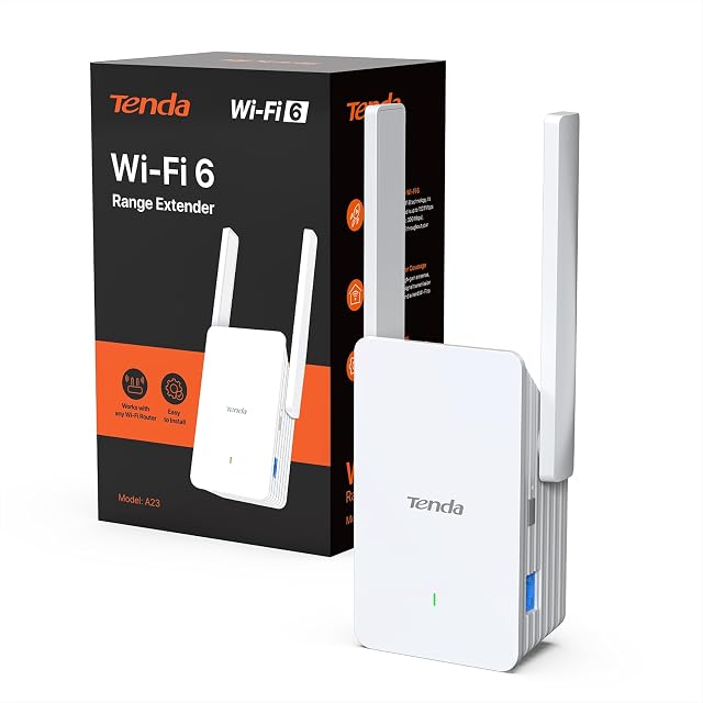 Tenda A23, weißer Wi-Fi-6-Repeater als Zwischenstecker mit einer Zustandsleuchte